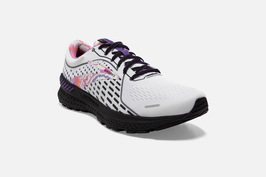 Brooks Israel Adrenaline GTS 21 Road Running Shoes Mens - White/Black/Purple - KXY-487592